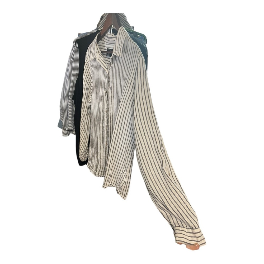 Tahari 100% Linen Blue and White Striped Shirt Button Up Shirt Size  XL - Picture 9 of 16